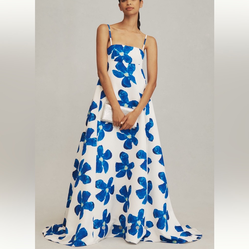 Chic White and Blue Floral Maxi Dress